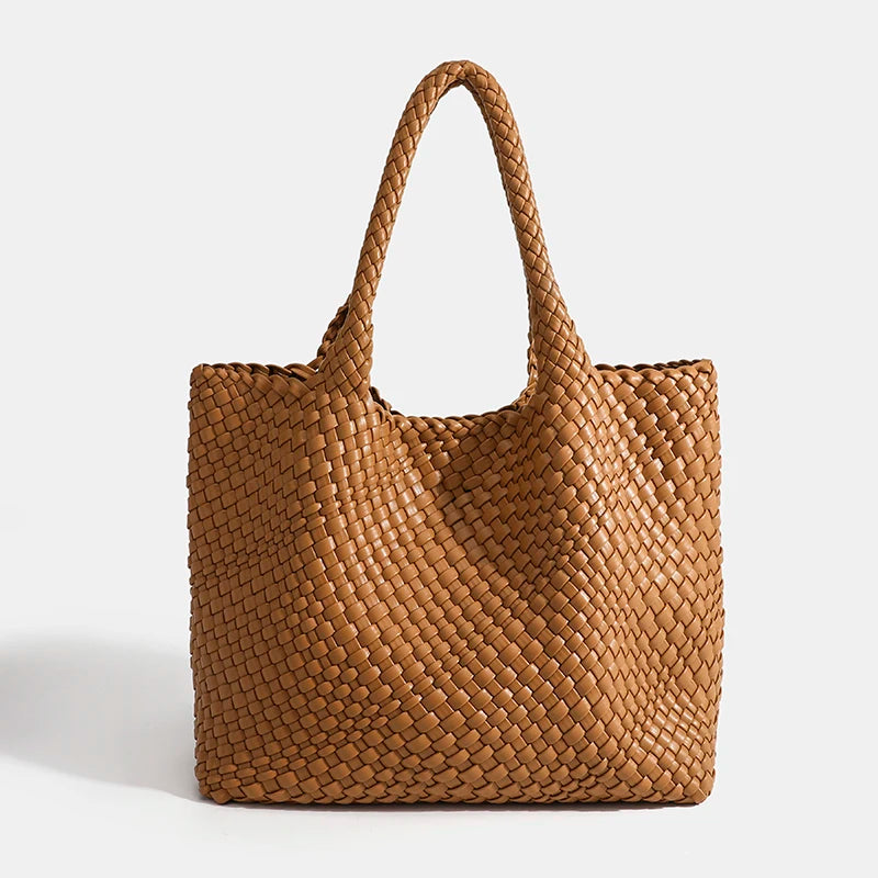 Large-Capacity Designer Knitting Fashion PU Leather Women's Shoulder Bag Handbags for Beach Travel Single-Shoulder Ladies Bag