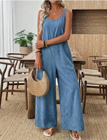 Summer Sleeveless Backless Jumpsuits For Woman 2026 Casual Holiday Solid Color Loose Strap Rompers One Piece Clothing
