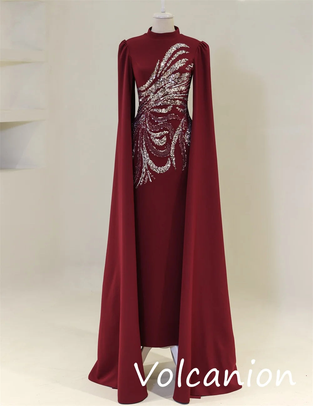 Customized Modern Style Jersey Sequined Straight High Collar Midi Dresses Bespoke Occasion Exquisite