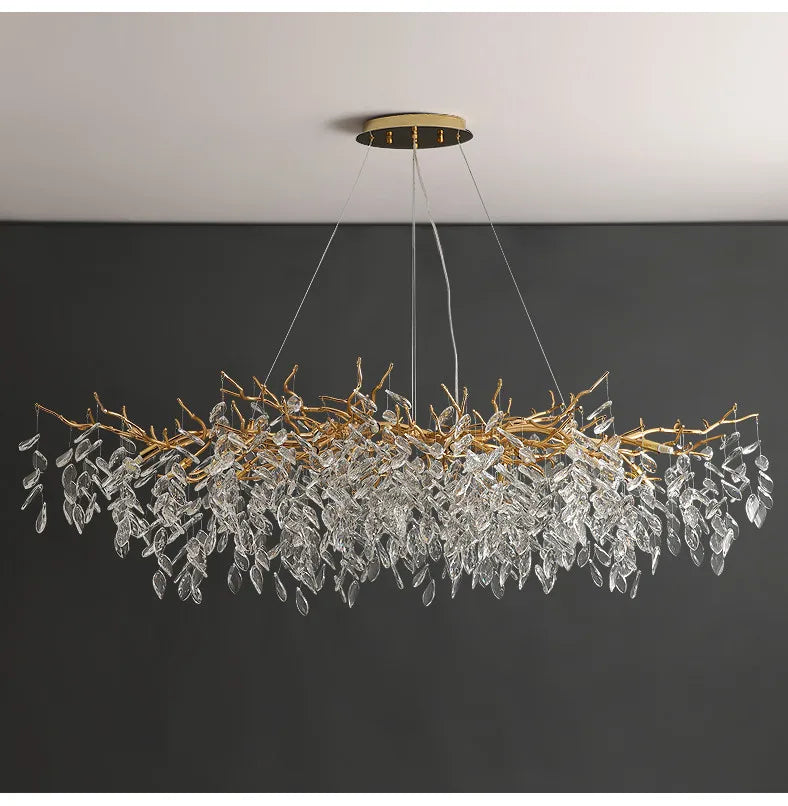 Modern Dining Room Branch Pendant Lights Lustre Crystal Led Hanging Lamp Post Luxury G9 Suspend Lamp Gold Droplight Fixtures