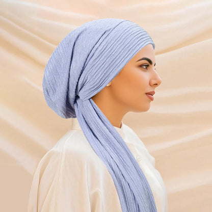 2026 New Solid Color Turban Hijab Hats Long Tail Head Wraps Elastic Muslim Hats Breathable Chemo Cap For Women Girls