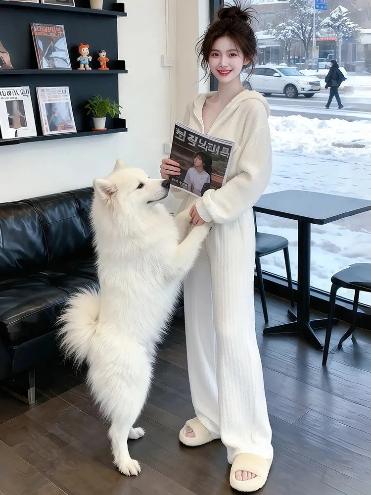 Spring Autumn New Hoodie Wide Leg Pants Two Piece Set Loose Slimming Casual Fashion Women's Trendy Outfit Korean Style