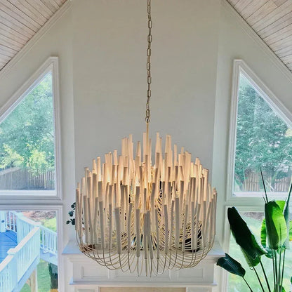 SANDYHA Modern Minimalist Pendant Lights Design RestaurantMulti Head Wooden Branches  Chandeliers Living Room Decoration