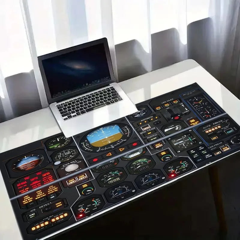 Black Art Aircraft Flight Instrument Mouse Pad Large Game Non-slip Rubber Mousepad XXL Office Decoration Pilot Computer Desk Mat