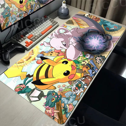 Kawaii P-Pokemon Mewtwo Purple Pattern Gaming Mouse Pads XXL Anti-Slip Rubber Keyboard Desk Mats PC Gamer Accessories Table Pads