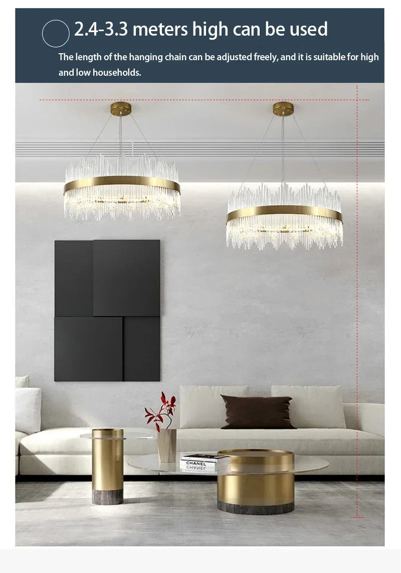 Modern Luxury Crystal Ceiling Chandelier Stainless Steel Living Room Lights Home Decor Dining Room Pendant Lamp Interior Bedroom
