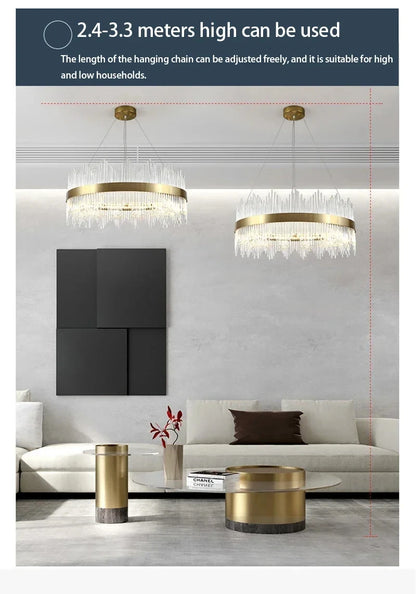 Modern Luxury Crystal Ceiling Chandelier Stainless Steel Living Room Lights Home Decor Dining Room Pendant Lamp Interior Bedroom