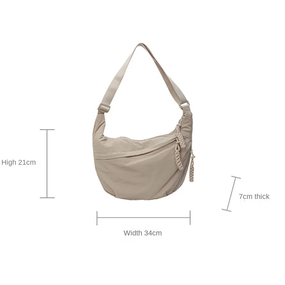 New Fashion Canvas Crossbody Bags Korean Simplified Shoulder Bag Large Capacity Sports Hobos Bag Solid Color Dumpling Bag