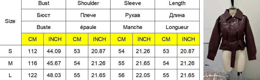 Vintage Women's Leather Jacket Stand Collar Pocket Short Coat Retro Waistband Zipper Outwears 2025 New Autumn Winter Lad Jackets