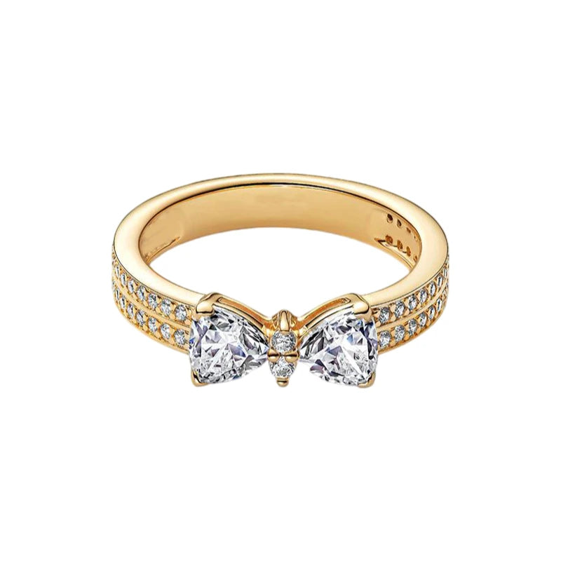 2026 New 925 Silver Sparkling Heart Princess Crown Heart-to-Heart Ring Fashion DIY Charm Jewelry Exquisite Gift