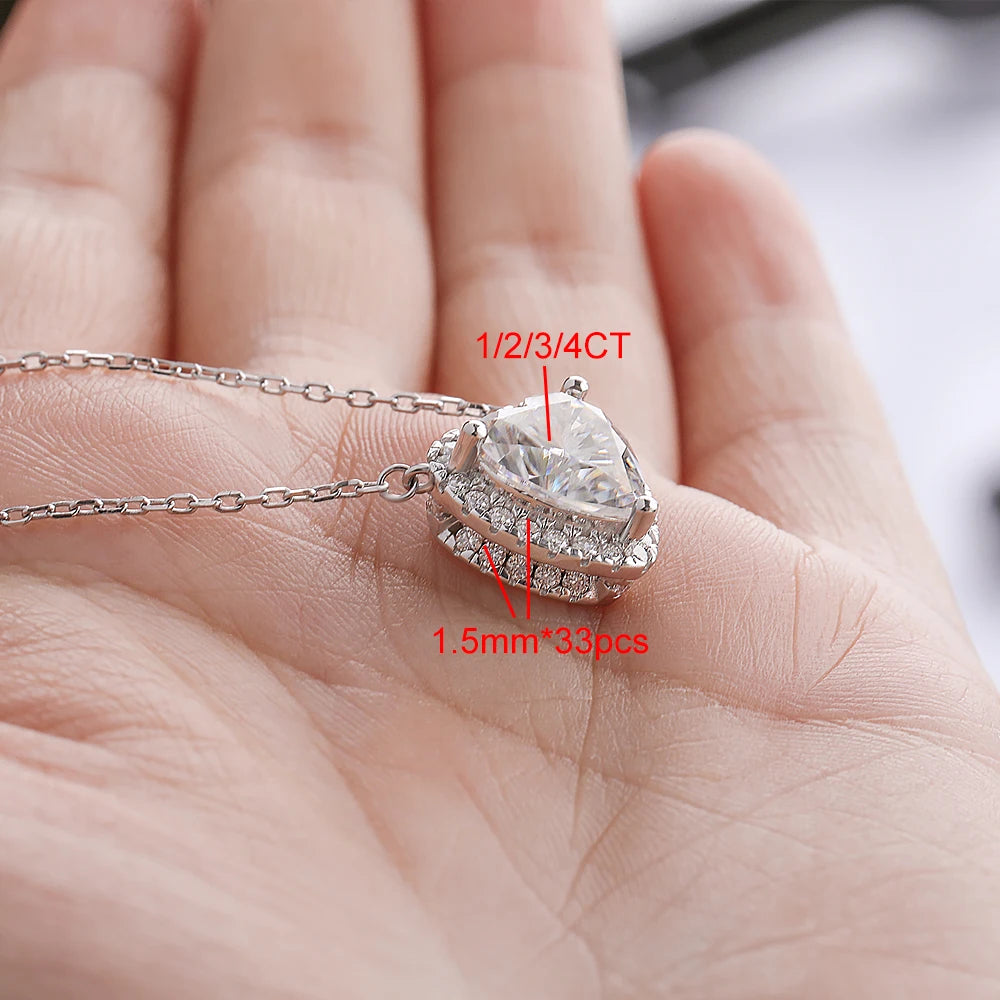 1-4 Carat Heart Cut Moissanite Halo Pendant Necklace for Women 925 Sterling Silver Love Necklace Anniversary Gift Fine Jewelry