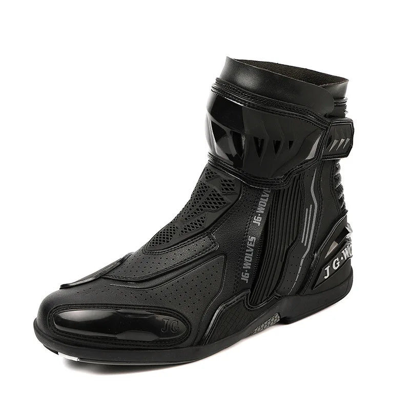 High  Motorbike BootsMen Racing Riding Shoes Breathable Anti Slip TPU Protective Motorcycle Boots Side Zipper Rubber Sole