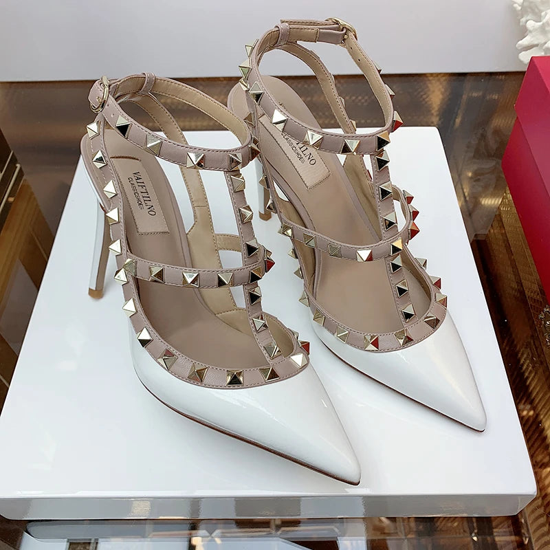 Women's Gladiator sandals Summer 2026 Luxury With Ankle Strap Pointed Toe Fashion Rivet High Heels Party Ladies Shoes Women 10cm