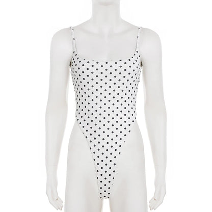 SUCHCUTE Sexy Polka-dot Print Backless Jumpsuit For Women Y2k Aesthetic Rompers Party Club Bodysuits Summer One-piece Suit Chic