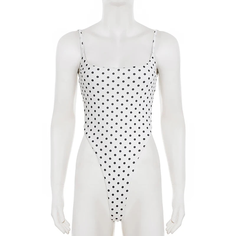 SUCHCUTE Sexy Polka-dot Print Backless Jumpsuit For Women Y2k Aesthetic Rompers Party Club Bodysuits Summer One-piece Suit Chic