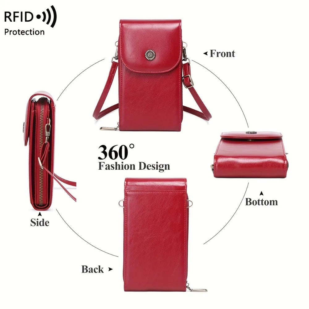RFID Blocking Crossbody Phone Wallet Soft Leather Wallets Vintage Cell Phone Purse Versatile Female Shoulder Bags Women Handbag
