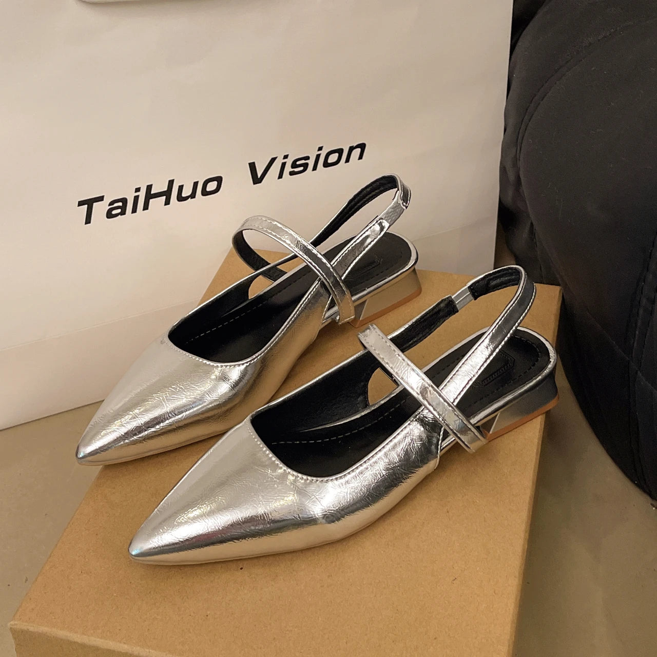 Luxury Summer Pointed Toe Women Sandals Fashion Singbacks Mules Shoes Ladies Elegant Low Heel Stripper Party Sandalias