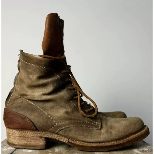 Vintage Men's Genuine Leather Wash Water Old Leather Boots Motorbike Cycling Shoes Four Seasons Outdoor Casual Work Shoes