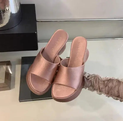 Summer Women's Slippers Fashion Platform Sandals Luxury Leather Casual Slippers High-heele Slippers for Women Open Toe Sandalias