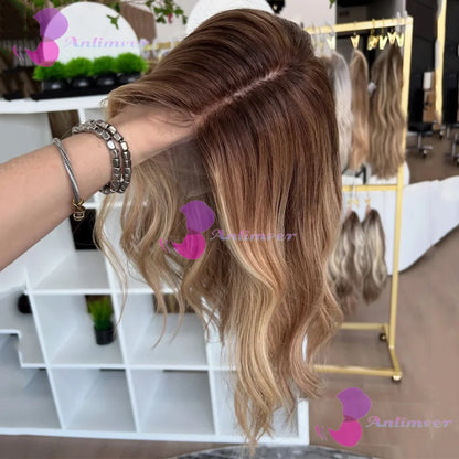Brown Blonde Balayage Human Hair Glueless Lace Short Bob Wigs 13x4 Silk Top Lace Front Wigs Bleached Knots 360/Full Lace Wigs