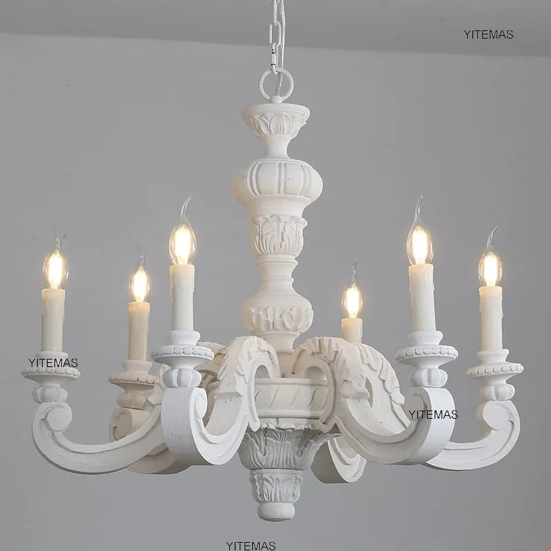 Antique White Wood Chandeliers Mid Century Chandelier Vintage French Hanging Chandeliers Classic 5/6/8 Lights Dining Living Room