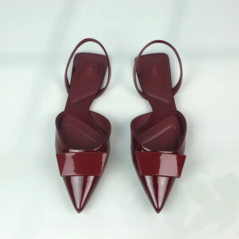 Women's Sandals Luxury Patent Leather Summer Flat Sandals Elegant Pointed Office Designer Shoes for Women New Square Dress Shoes