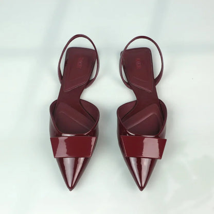Women's Sandals Luxury Patent Leather Summer Flat Sandals Elegant Pointed Office Designer Shoes for Women New Square Dress Shoes