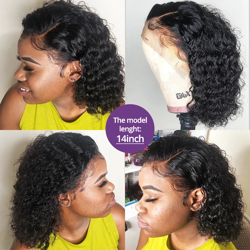 Short Bob Deep Wave Lace Frontal Wig Pre Plucked 13x4 4x4 Lace Front Wig Peruvian Curly Human Hair Bob Wigs For Women and Girls