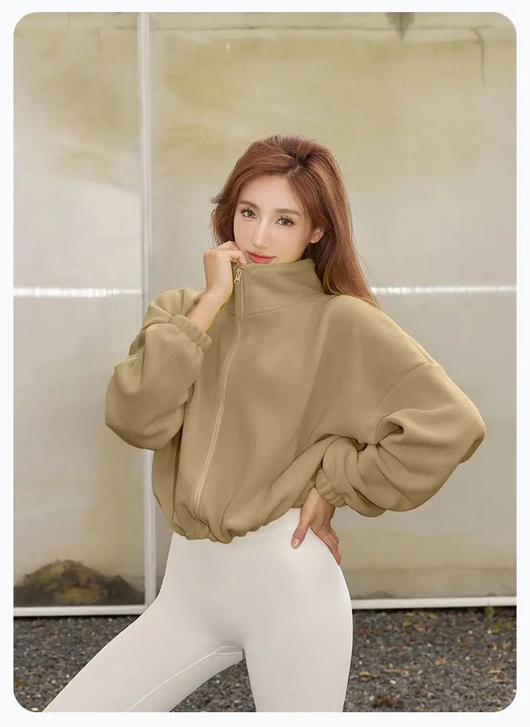 Blouse Outerwear Yoga Wear Women's Autumn/Winter Zip-up Long Sleeves Fleece-lined Warm New Casual Comfortable Minimalist Niche