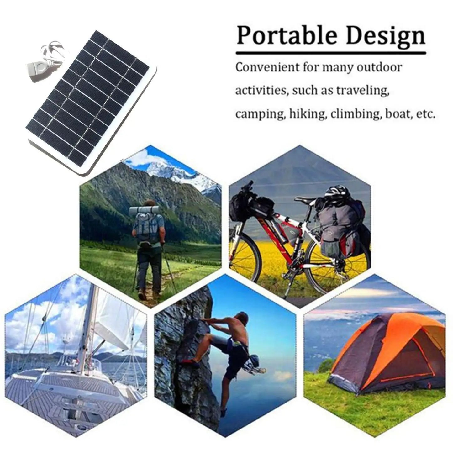 Portable 5V 2W Solar Panel USB Charger, 400mA Output, Outdoor Emergency Phone Charger