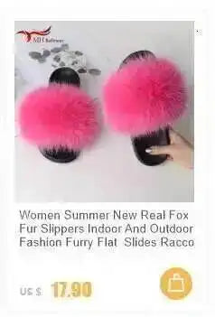 Real Raccoon Fur Slippers For Women 2026 Summer Fluffy Indoor House Fuzzy Flat Slides Outdoor Fashion Beach Sandals Flip Flops