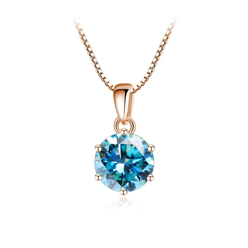 Butterflykiss 6.5mm 1.0 Carat D Moissanite Necklaces Rose Gold Plated Pendant Original Real S925 Silver Chain Jewelry For Women