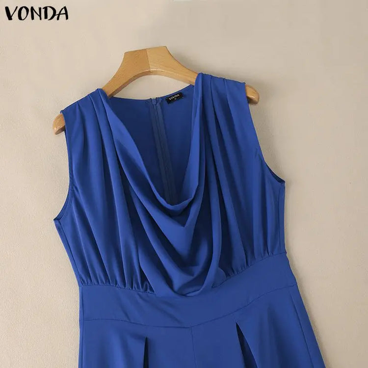 VONDA Summer Women Jumpsuits Sleeveless Fashion Wide Leg  Jumpsuits Rompers Playsuit Elegant OL Work Overalls Solid Trousers