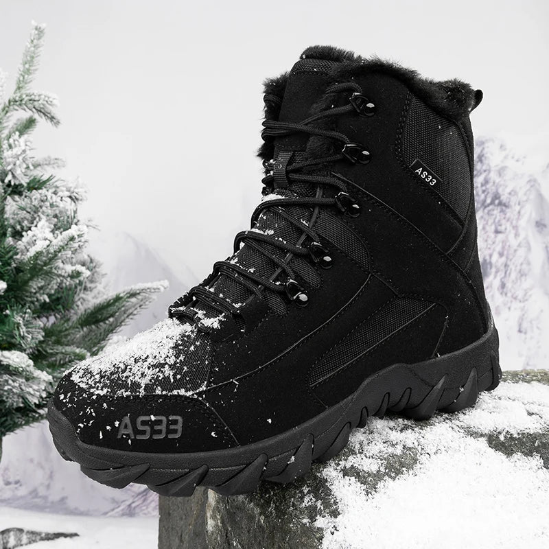 Brand Men's Winter Shoes Waterproof Hiking Boots Plush Warm Snow Ankle Boots Anti-slip Outdoor Trekking Sneakers Male Work Shoes