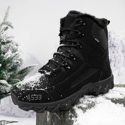Brand Men's Winter Shoes Waterproof Hiking Boots Plush Warm Snow Ankle Boots Anti-slip Outdoor Trekking Sneakers Male Work Shoes
