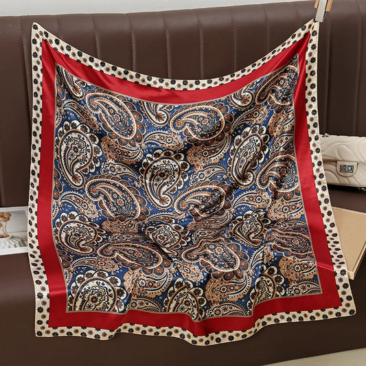 90*90cm High Quality Silk Scarfs Cashew Patterned Printed Handkerchief Square Scarfs Silk Bandana for Women Bag Accessories
