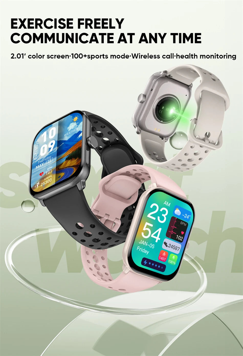 New Watch 5 Sports Smart Watch Men Women 2.01" AMOLED Screen Fitness Tracker Heart Rate ECG Waterproof GPS Track Call Smartwatch