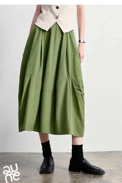 TOYOUTH Women's A-Line Bud Skirt 2026 Summer New Split Detail Retro Puff Midi Skirt, Lightweight Outdoor Wear