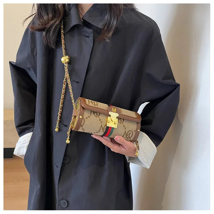 Light luxury brand-name high-end designer bag female 2025 new spring and summer niche shoulder bag messenger bag cylinder bag
