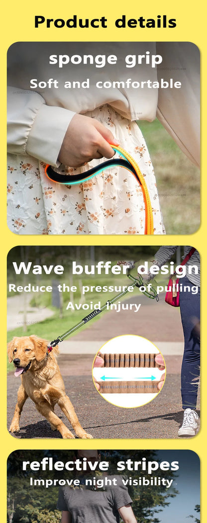 Reflective Shock Absorbing Dog Leashes with Car Seatbelt for Large Dogs Heavy Duty Tactical Bungee Dog Leash No Pull Dog Leash