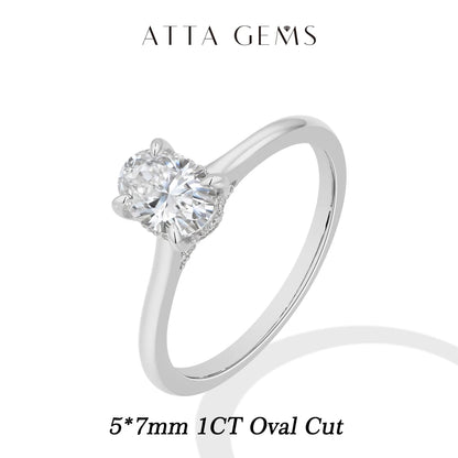 ATTAGEMS Oval Cut 1.0-4.5CT D VVS1 Moissanite Rings for Women 925 Sterling Silver Solitaire Engagement Ring Luxury Band Jewelry