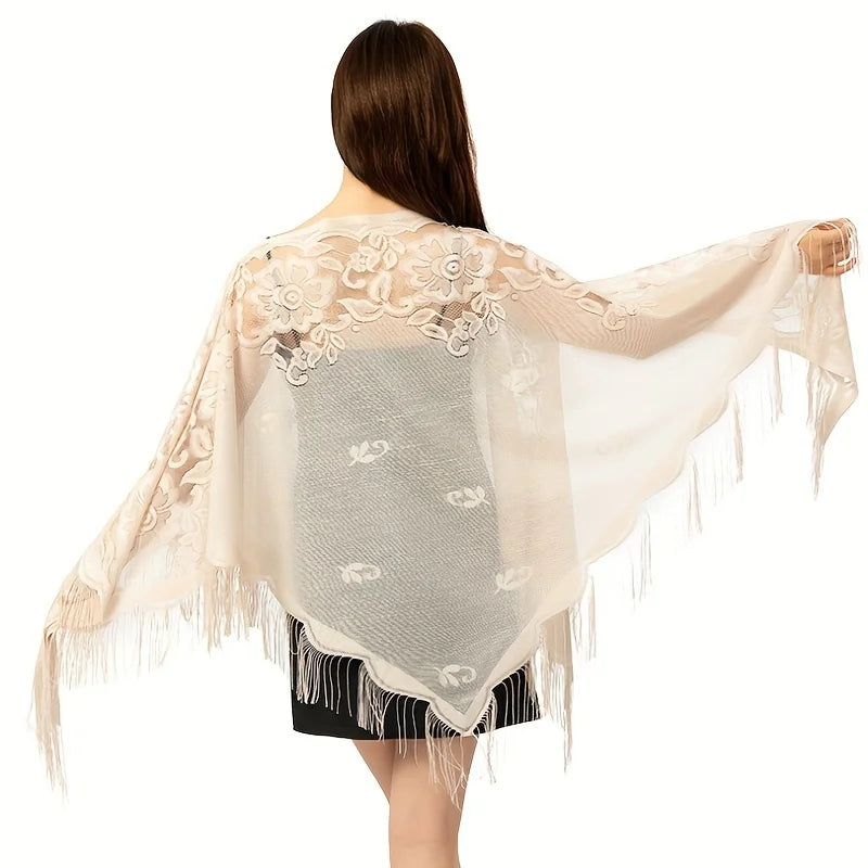 New Embroidery Lace Scarf Shawl Floral Triangular Veil Shawl For Women Party Scarf Wedding Poncho Stoles Ladies Headband Wraps
