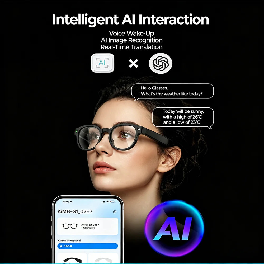 AI Smart Glasses 800W Anti Shake HD Camera Video Recording Languages Translation Sunglasses Bluetooth Call Music Play Man Women