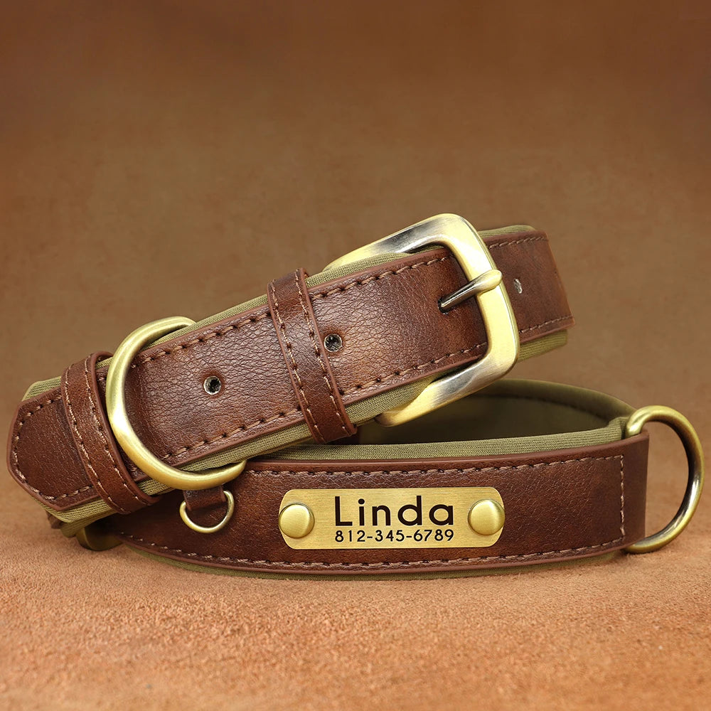 Personalized Dog Collar Leash PU Leather Dogs Collars Pet Rope Engraved Pet ID Name Necklace for Small Large Dogs Soft Padded