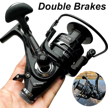 Carp Double Brake Design Spinning Fishing Reel Gear Ratio 5.2:1 High-speed with Dual Braking System Bass Travel Fishing Gear