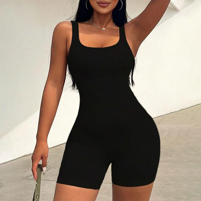 Women's Short Tracksuit Sleeveless Yoga Bodysuit Sportswear Women's Gym Workout Clothes Fitness Stretch Jumpsuits Yoga Suit