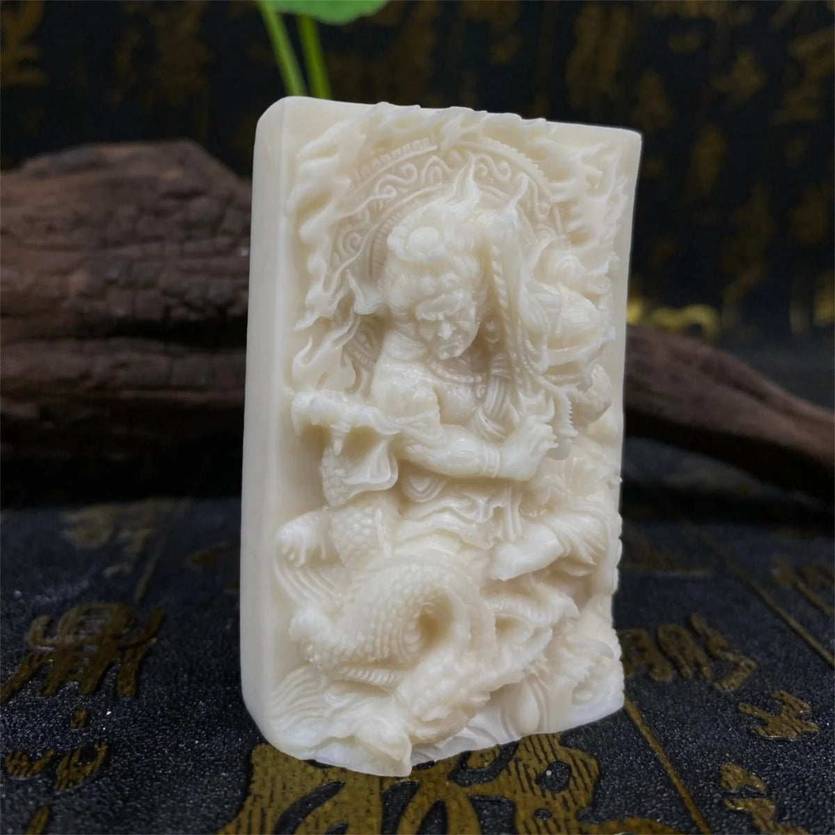 Natural Mammoth Ivory Fudo Myoo Pendant Hand Carved Buddhist Protection Amulet Wisdom King Deity Necklace Jewelry Fossilized
