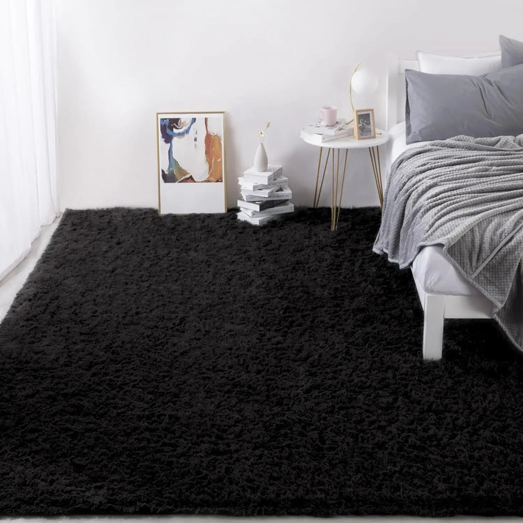 Fluffy Large Carpet for Living Room Black Non-Slip Machine Washable Plush Area Rugs for Bedroom Soft Thick Floor Mats
