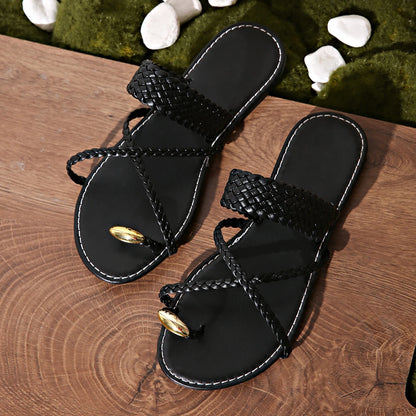 Fashion Gold Clip Toe Sandals Women 2025 Summer Flat Heels Beach Flip Flops Woman Plus Size 43 Lightweight Outdoor Slippers