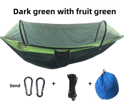 New Arrival Outdoor Double Hammock with Anti-flip Design, Automatic Speed Open Swing, Mosquito Net, Sunshade Canopy